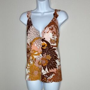 Elegant Floral Women's Camisole - Brown and Cream